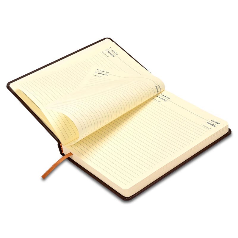 FIS 2026 A5 Diary, 148x210mm, 1 Side Padded Italian PU Cover Materials, Round Corners, Saturday & Sunday Combined, Arabic/English, 70gsm Italian Ivory Paper, Dark Brown-FSDI94AE26DBR - Image 4