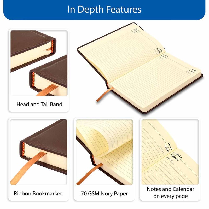 FIS 2026 A5 Diary, 148x210mm, 1 Side Padded Italian PU Cover Materials, Round Corners, Saturday & Sunday Combined, Arabic/English, 70gsm Italian Ivory Paper, Dark Brown-FSDI94AE26DBR - Image 5