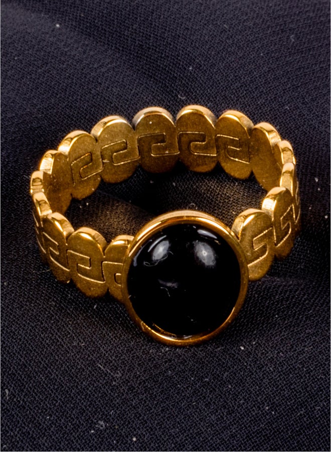 The Black Pearl Accessories Golden Stainless Steel Ring with a Black Stone Size 17  - Image 1