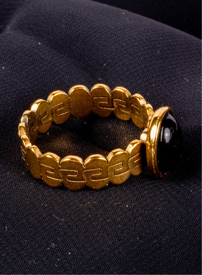 The Black Pearl Accessories Golden Stainless Steel Ring with a Black Stone Size 17  - Image 2