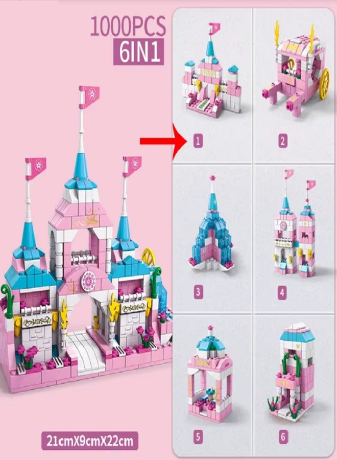 Diy 1000 Pcs, 6 In 1  Princess Pink Dream Castle Building Block, for Girls Queen House City Bricks Set - Image 2