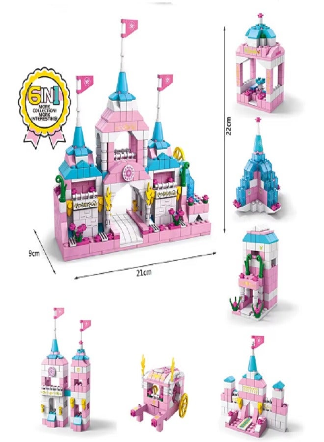 Diy 1000 Pcs, 6 In 1  Princess Pink Dream Castle Building Block, for Girls Queen House City Bricks Set - Image 3
