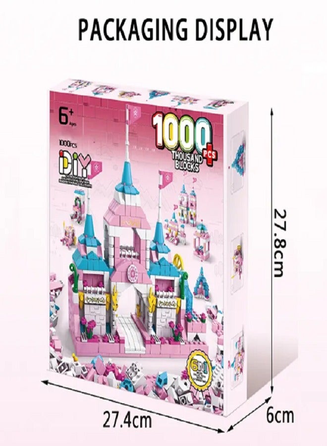 Diy 1000 Pcs, 6 In 1  Princess Pink Dream Castle Building Block, for Girls Queen House City Bricks Set - Image 5