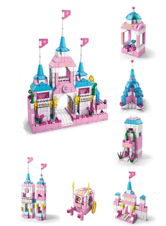 Diy 1000 Pcs, 6 In 1  Princess Pink Dream Castle Building Block, for Girls Queen House City Bricks Set - Image 1