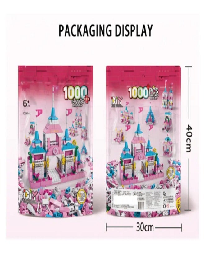 Diy 1000 Pcs, 6 In 1  Princess Pink Dream Castle Building Block, for Girls Queen House City Bricks Set - Image 4