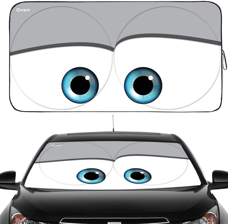 Güvenç Gven Foldable Front Windshield Funny Car Eyes Sunshades Sun Visor Protector - Image 1