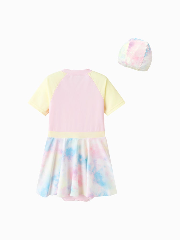 بالابالا بدلة سباحة للبأكمام قصيرة مع قبعة مطابقة للبنات - Image 2