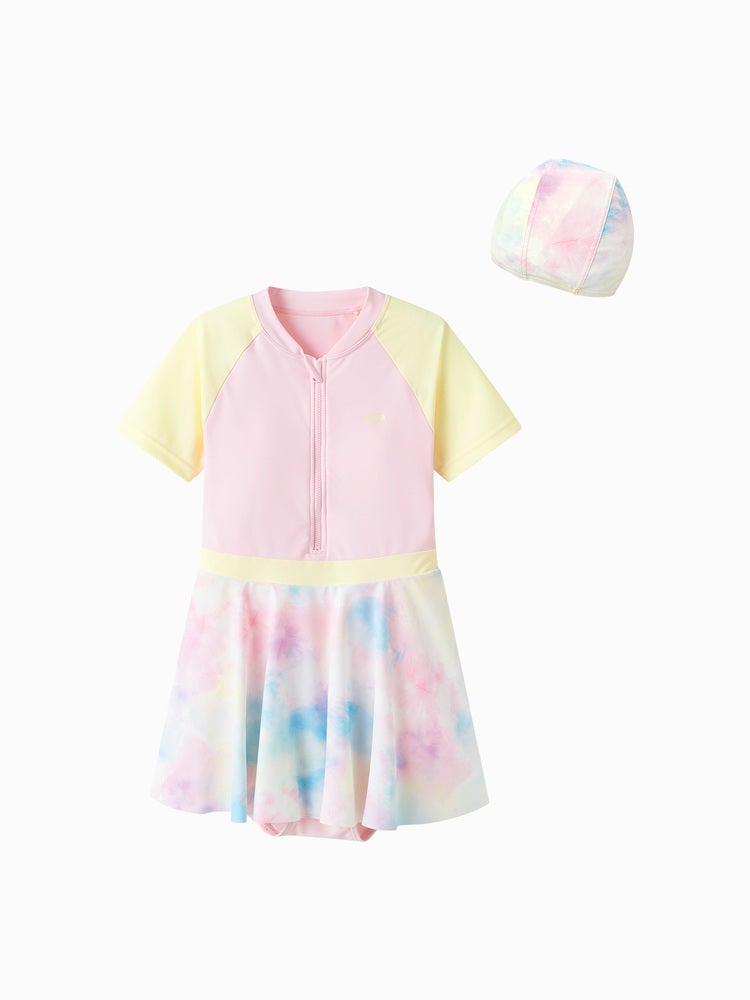 بالابالا بدلة سباحة للبأكمام قصيرة مع قبعة مطابقة للبنات - Image 1