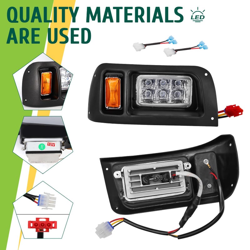 Drive-up Club Car DS Headlights Kit, Golf Cart LED Head Light with Adapter Wire for Club Car DS 1993-up 12 Volt Modified Golf Carts, OEM 101988002 101988001 - Image 2