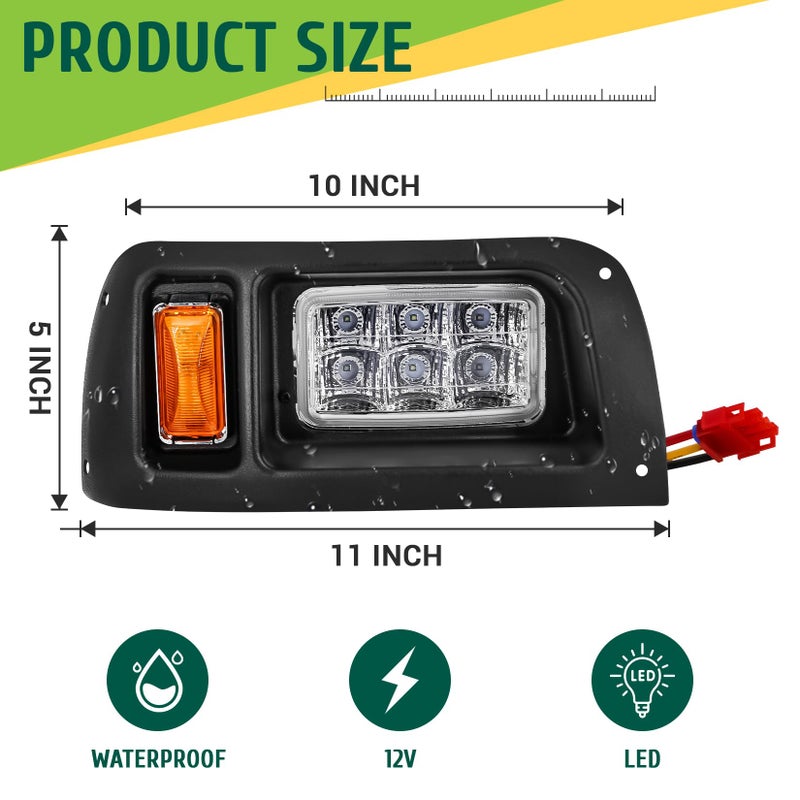 Drive-up Club Car DS Headlights Kit, Golf Cart LED Head Light with Adapter Wire for Club Car DS 1993-up 12 Volt Modified Golf Carts, OEM 101988002 101988001 - Image 3