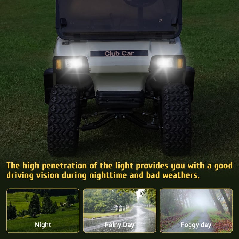 Drive-up Club Car DS Headlights Kit, Golf Cart LED Head Light with Adapter Wire for Club Car DS 1993-up 12 Volt Modified Golf Carts, OEM 101988002 101988001 - Image 4