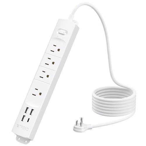 TROND Surge Protector Power Strip with USB, Ultra Thin Flat Plug 6ft Extension Cord 1625W, 3 USB A & 1 Type C, 4 AC Outlets 1440J Surge Protection ETL Listed, Wall Mount for Home Office Dorm, White - Image 1