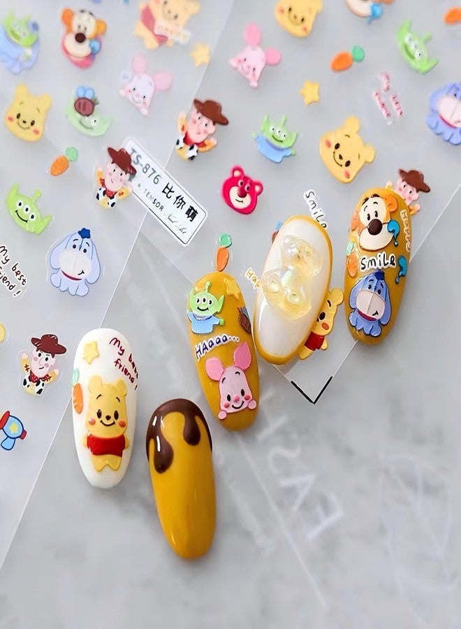Dedyel Cartoon Nail Stickers 5D Embossed Cute Nail Art Sticker Decals + 3D Cartoon Nail Art Accessories for Women Girls Kids Nail Art Decoration - Image 1