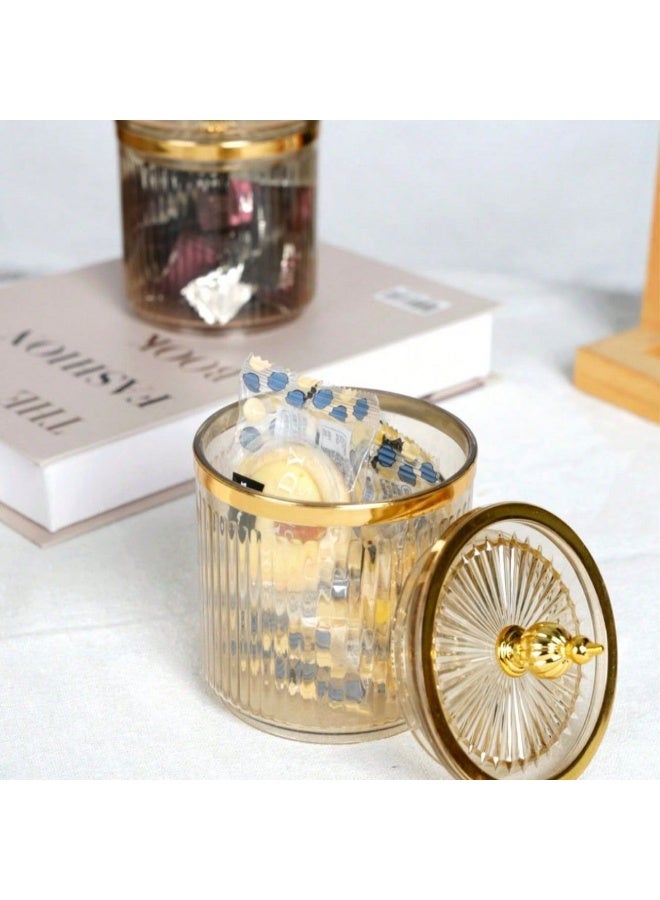 طقم برطمانات زجاج شفاف 3 قطع بغطاء كريستال ذهبي للكاندي بتصميم فاخر - Image 5