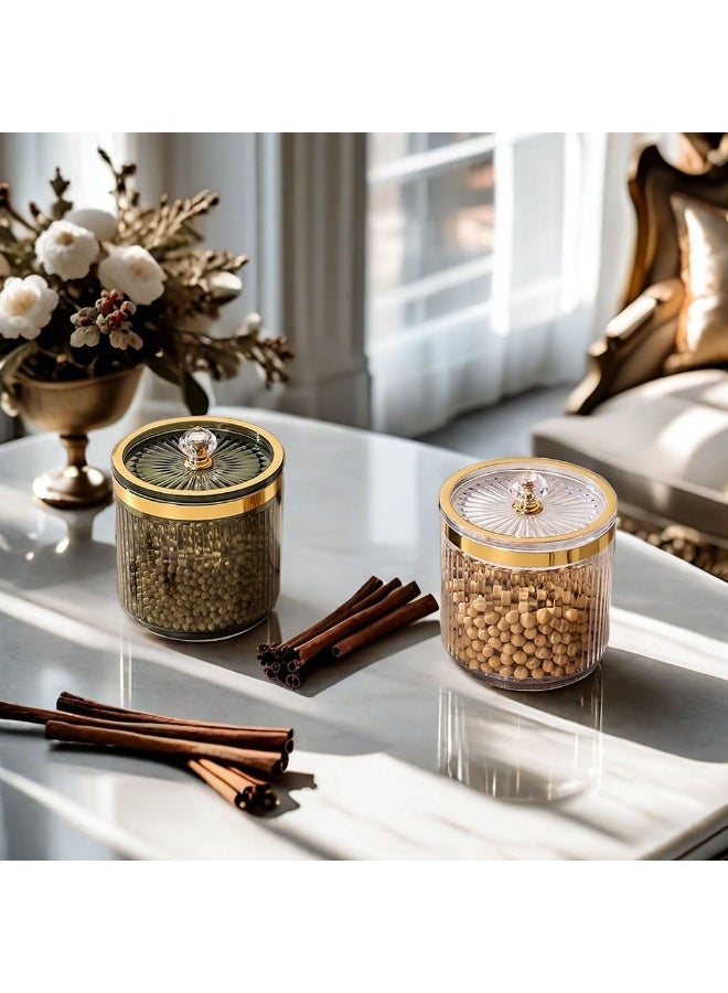 طقم برطمانات زجاج شفاف 3 قطع بغطاء كريستال ذهبي للكاندي بتصميم فاخر - Image 1