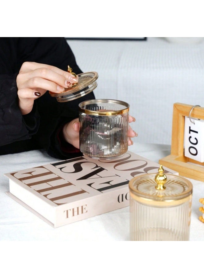 طقم برطمانات زجاج شفاف 3 قطع بغطاء كريستال ذهبي للكاندي بتصميم فاخر - Image 4