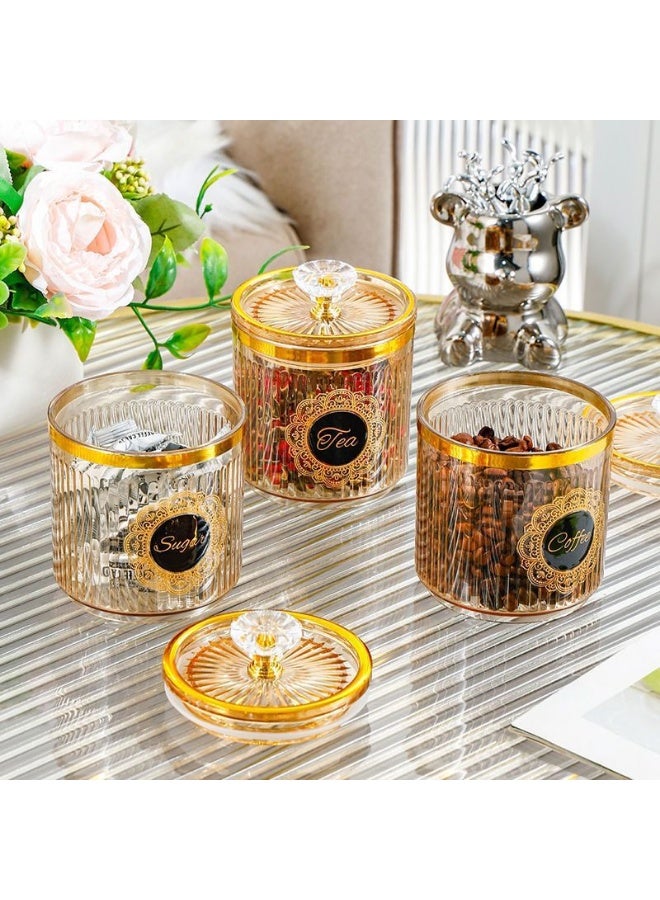 طقم برطمانات زجاج شفاف 3 قطع بغطاء كريستال ذهبي للكاندي بتصميم فاخر - Image 3