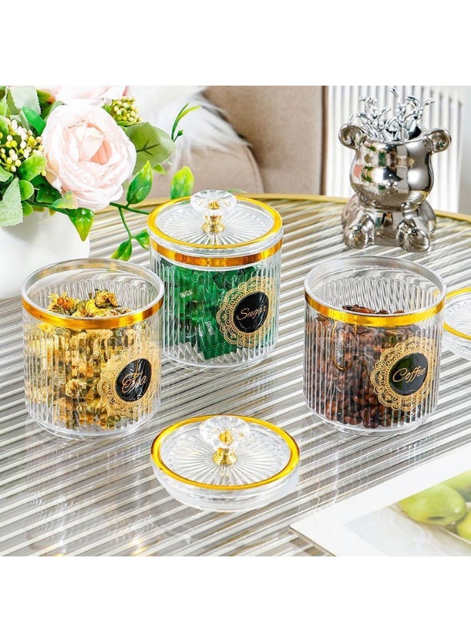 طقم برطمانات زجاج شفاف 3 قطع بغطاء كريستال ذهبي للكاندي بتصميم فاخر - Image 2