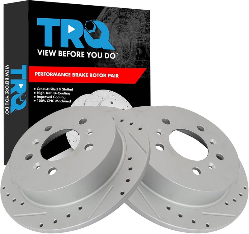 TRQ Rear Brake Rotor Set G Coated Solid Drilled and Slotted Compatible with 2008-2009 Buick LaCrosse 2006-2010 Chevrolet Impala 2006-2007 Monte Carlo - Image 1