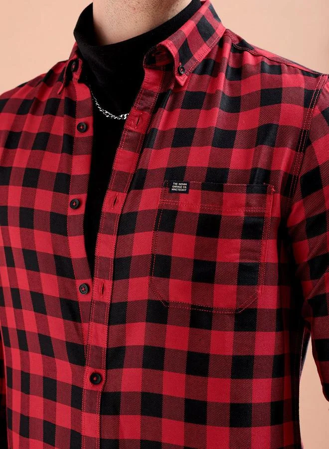 The Indian Garage Co Men Red Slim Fit Checked Shirt