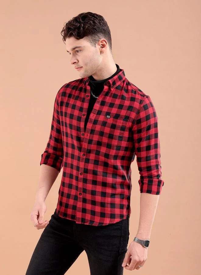 The Indian Garage Co Men Red Slim Fit Checked Shirt
