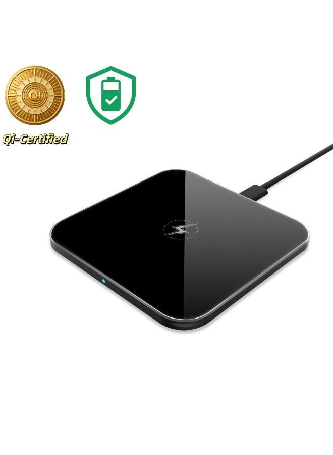 15W Fast Wireless Charger,Qi-Certified Charging Stand Compatible with iPhone 15/14/13/12 Series,Android Phones,Premium Aluminum & Glass Build,Black - Image 1