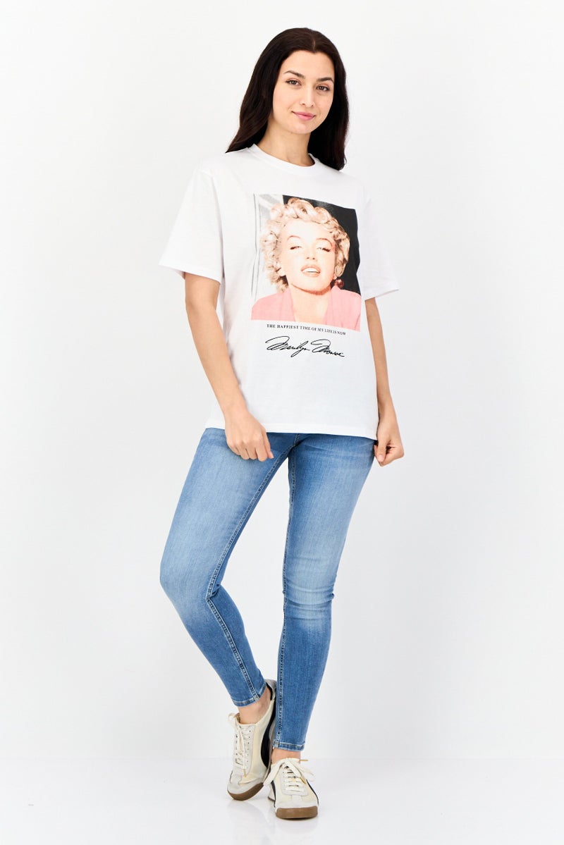 Marilyn Monroe Women Oversized Fit Crew Neck Short Sleeves Graphic Print T-Shirt, White - Image 3