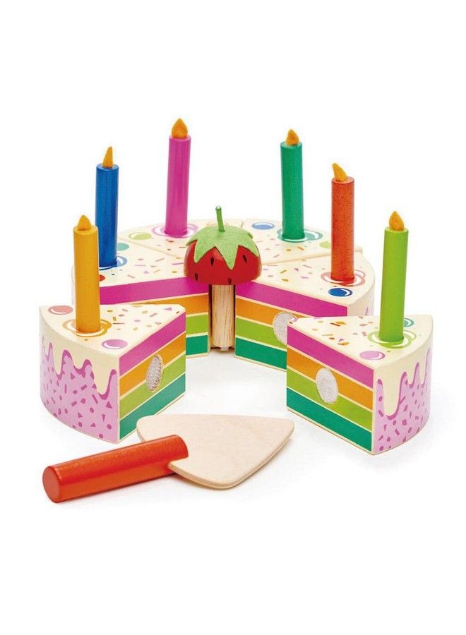 Tender Leaf Toys Pretend Play Food Birthday Cake Develops Social Skills And Imaginative Play For Children 3+ (Rainbow Birthday Cake) - Image 2