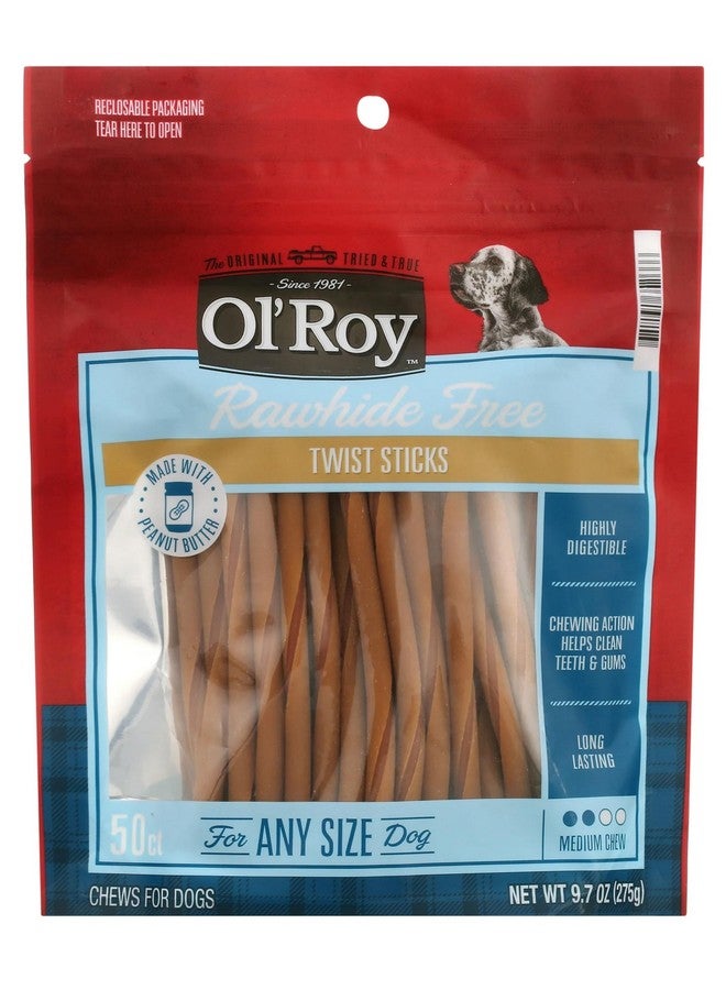 أعواد زبدة الفول السوداني الملتوية الخالية من الجلد الخام من أول روي، 50 قطعة، مصنوعة من دجاج حقيقي وزبدة الفول السوداني، سهلة الهضم، طويلة الأمد، متوسطة المضغ، تساعد على تنظيف الأسنان واللثة، للكلاب - Image 1