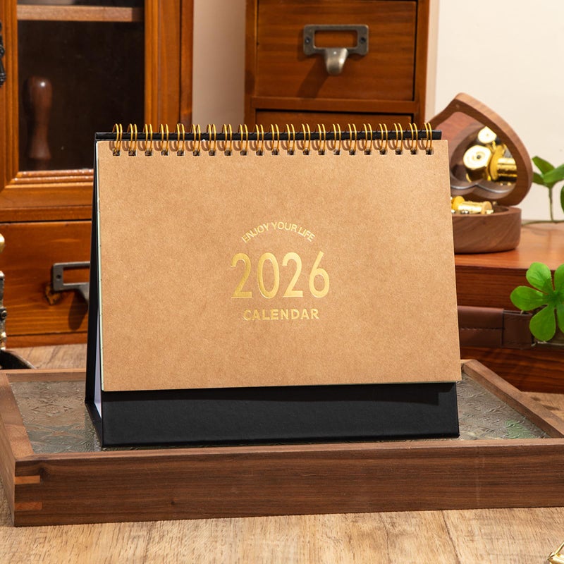 MOOJULY Small Desk Calendar 2026, Use Now to Dec 2026, Standing Flip Desktop Calendar with To-do List & Notes, Academic Year Desk Calendar with Stickers, Monthly Calendar for Home Office (Khaki) - Image 2