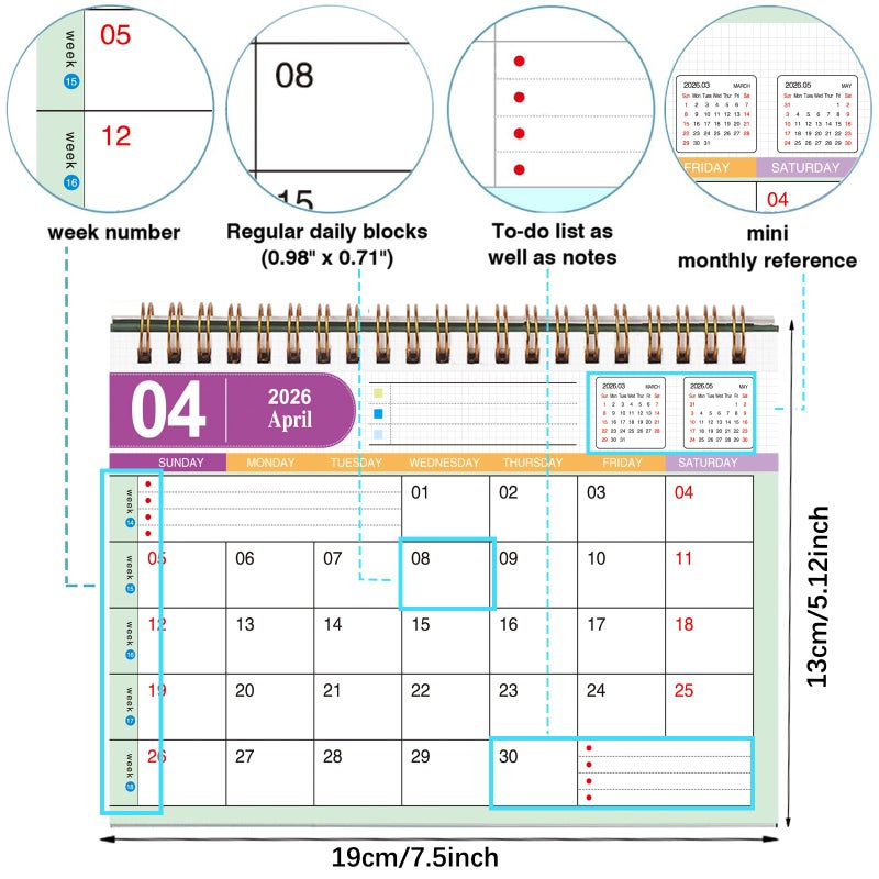 MOOJULY Small Desk Calendar 2026, Use Now to Dec 2026, Standing Flip Desktop Calendar with To-do List & Notes, Academic Year Desk Calendar with Stickers, Monthly Calendar for Home Office (Khaki) - Image 5