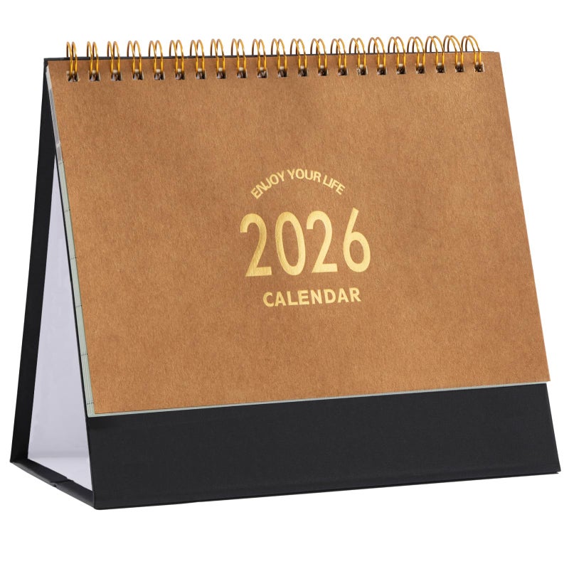 MOOJULY Small Desk Calendar 2026, Use Now to Dec 2026, Standing Flip Desktop Calendar with To-do List & Notes, Academic Year Desk Calendar with Stickers, Monthly Calendar for Home Office (Khaki) - Image 1