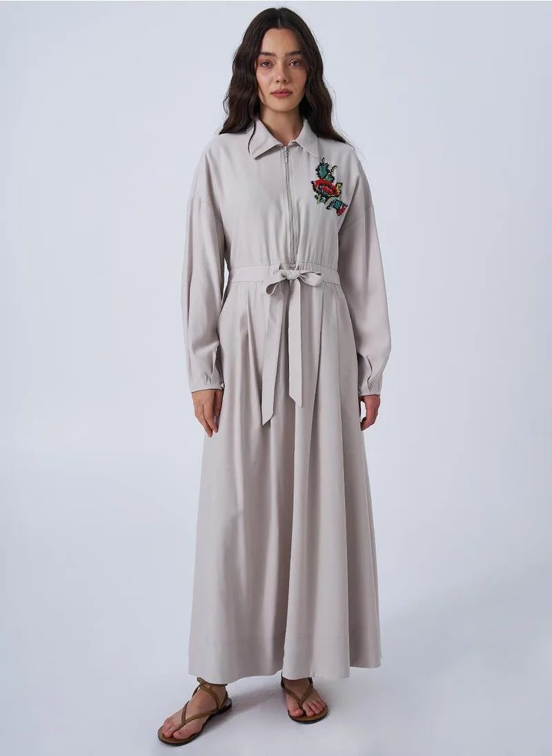 Kayra Embroidered Rayon Dress Stone