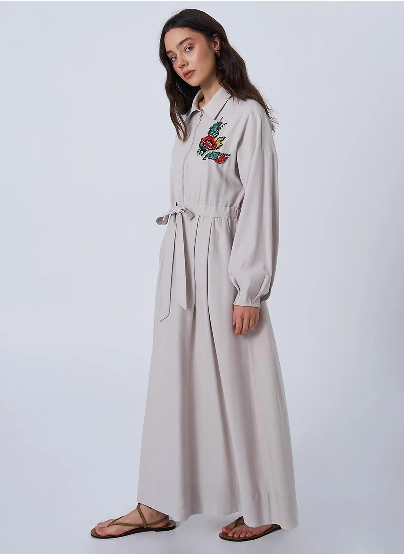 Kayra Embroidered Rayon Dress Stone