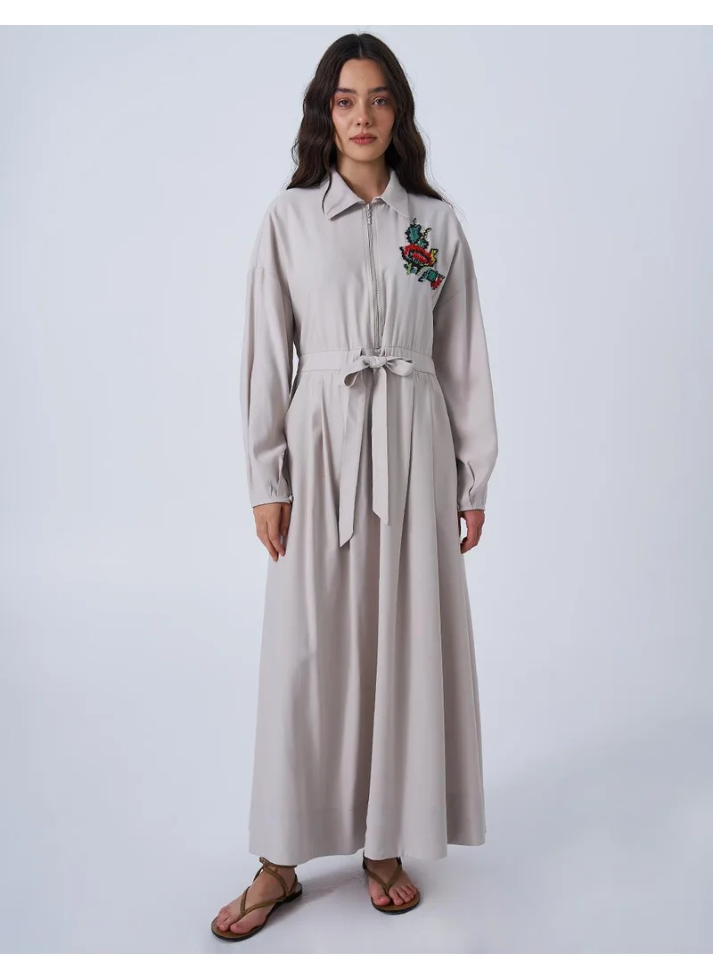 Kayra Embroidered Rayon Dress Stone
