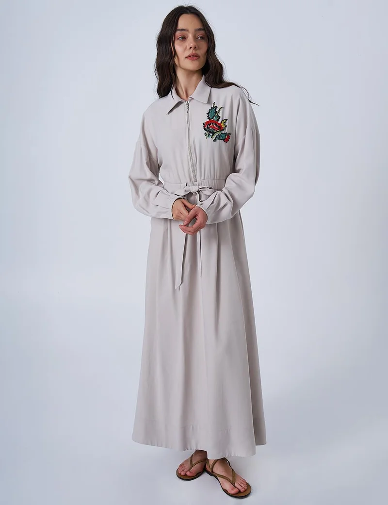 Kayra Embroidered Rayon Dress Stone