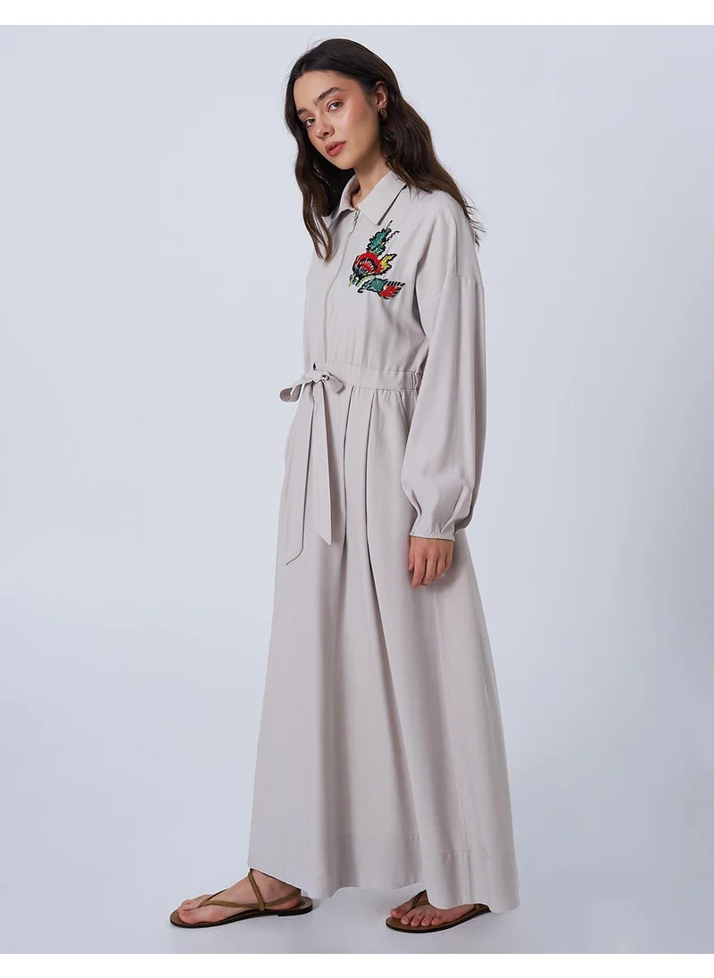 Kayra Embroidered Rayon Dress Stone