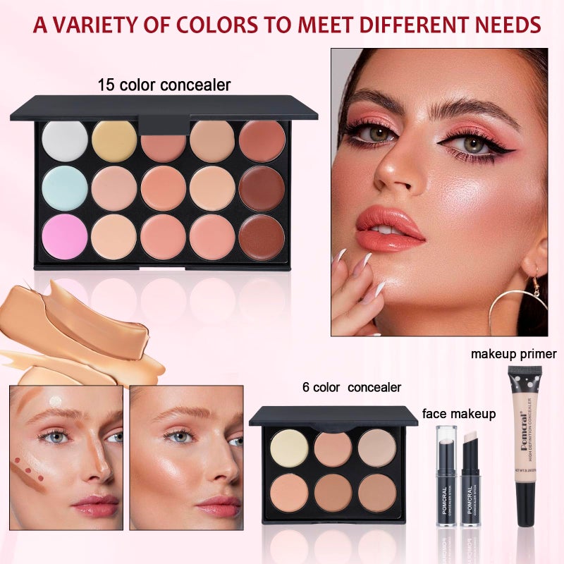 pomcral Makeup Kit For Women Full Kit Eyeshadow Eyeliner lipgloss, Lipstick Makeup brushes Mascara Eyebrow pencil Concealer Face Powder Primer make up Set For Girls Beginners - Image 4