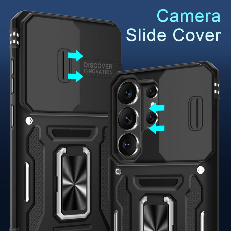 DEERLAMN Case for Samsung Galaxy S26 Ultra 6.9-Inch with Slide Camera Cover+Screen Protector(1 Pack), Rotated Ring Kickstand Military Grade Shockproof Protective Cover-Black - Image 2