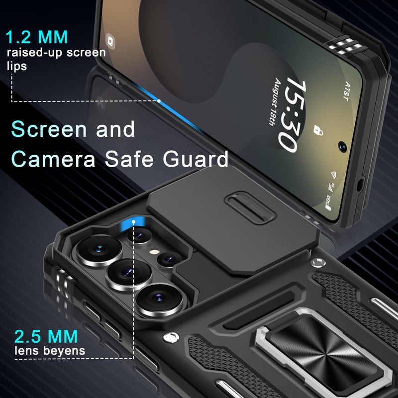 DEERLAMN Case for Samsung Galaxy S26 Ultra 6.9-Inch with Slide Camera Cover+Screen Protector(1 Pack), Rotated Ring Kickstand Military Grade Shockproof Protective Cover-Black - Image 5