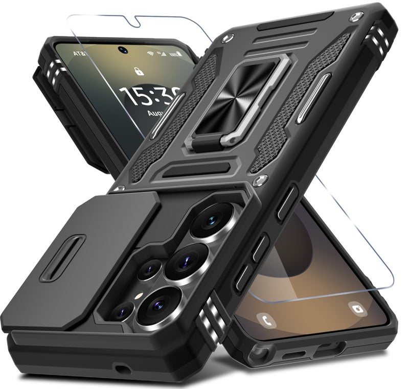 DEERLAMN Case for Samsung Galaxy S26 Ultra 6.9-Inch with Slide Camera Cover+Screen Protector(1 Pack), Rotated Ring Kickstand Military Grade Shockproof Protective Cover-Black - Image 1
