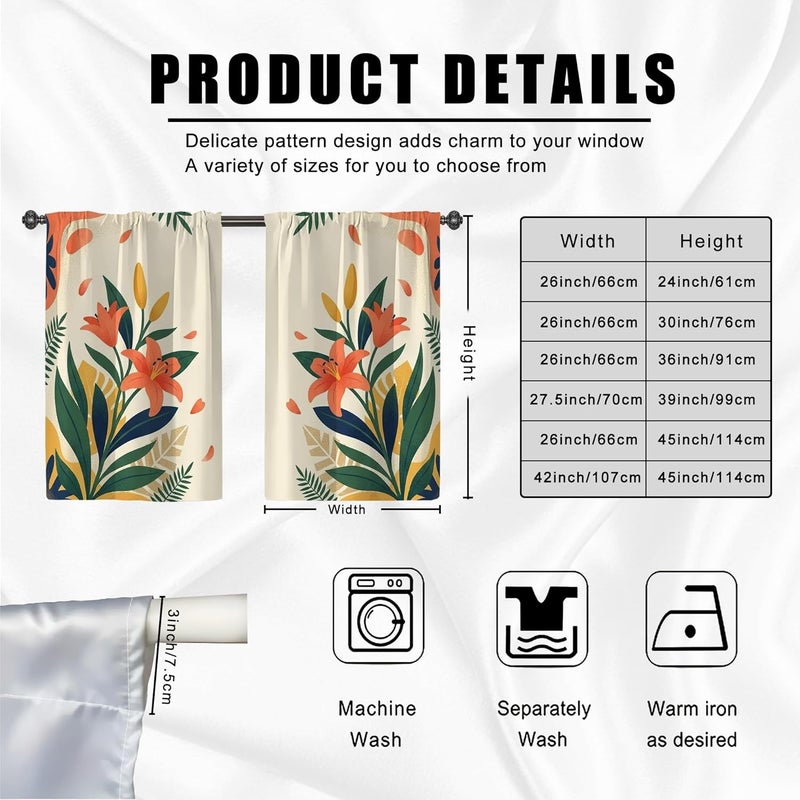 Flowers Kitchen Curtains, Botanical Modern Leaves Petals Seasonal Green Cafe Curtain Panels with Rod Pocket Window Decoration for Dining Room Breakfast Nook Sink Area 28x39 Inch - Image 3