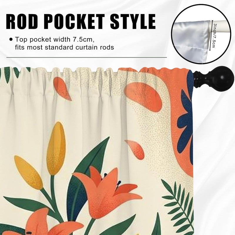 Flowers Kitchen Curtains, Botanical Modern Leaves Petals Seasonal Green Cafe Curtain Panels with Rod Pocket Window Decoration for Dining Room Breakfast Nook Sink Area 28x39 Inch - Image 5