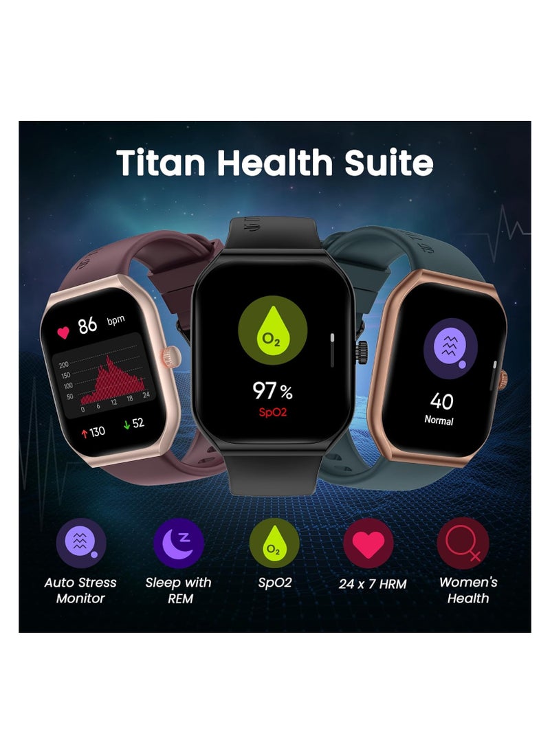 Titan Electronics - Titan Smart 3 Premium Smart Watch|1.96" Super AMOLED Display with 410x502 Pixel Resolution|SingleSync BT Calling|NitroFast Charging|110+ Sports Modes|200+ Watchfaces|Upto 7 Days Battery (Black) - Image 1