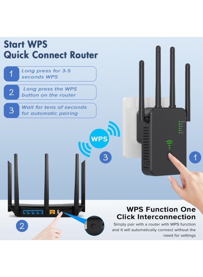 ناكسي فلاي موسع نطاق WiFi ، جهاز توجيه لاسلكي 300M ، مكرر Wifi ، AC مزدوج النطاق 2.4 مضاد للتداخل ، وظيفة WPS اتصال بنقرة واحدة ، يمكن الاتصال بسطح المكتب / الإنترنت اللاسلكي في وقت واحد (أسود) - Image 3