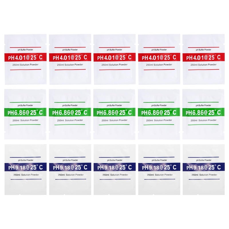 Nynelly باقة Nynelly من 15 عبوة مسحوق محلول العازلة لقياس الحموضة pH 6.86، 4.01، 9.18 لمعايرة دقيقة لجهاز قياس الحموضة، مسحوق محلول معايرة pH، عبوات مسحوق معايرة جهاز قياس الحموضة - Image 1