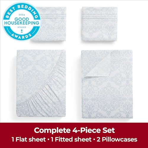 Mellanni King Sheets Set - 4 PC Iconic Collection Bedding - Hotel Luxury, Extra Soft, Cooling Bed Sheets - Wrinkle, Fade, Stain Resistant (King, Laced Sky Blue) - Image 2