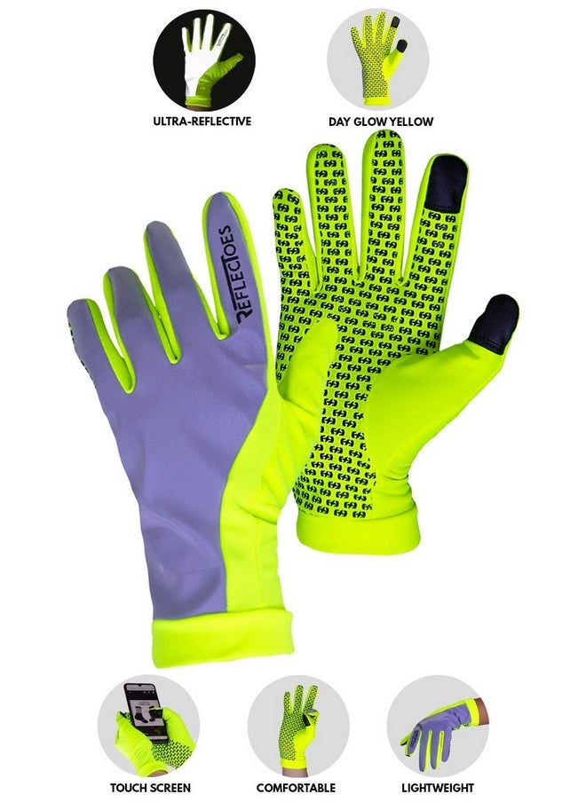 ReflecToes - Reflective Running Gloves Touchscreen Lightweight Hi Vis Winter Running Gear For Cold Weather Jogging At Night (L) - Image 1