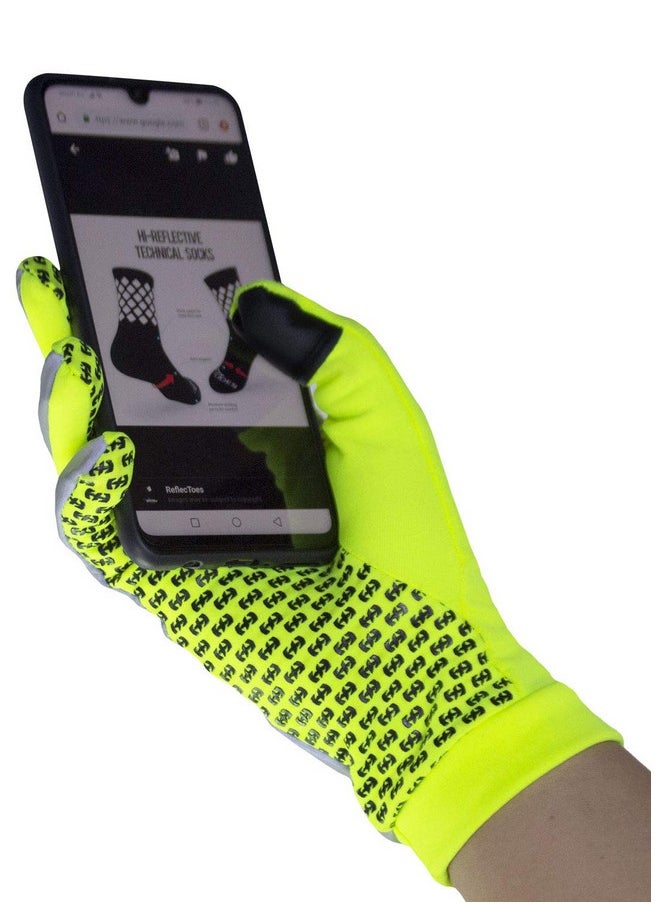 ReflecToes - Reflective Running Gloves Touchscreen Lightweight Hi Vis Winter Running Gear For Cold Weather Jogging At Night (L) - Image 1