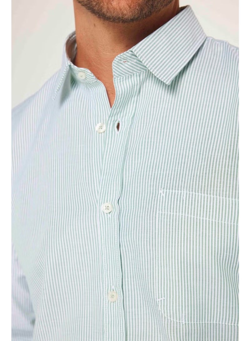 Tudors Slim Fit Long Sleeve Slim Fit Button Collar Cotton Plain Oxford Blue Men's Shirt - Image 3